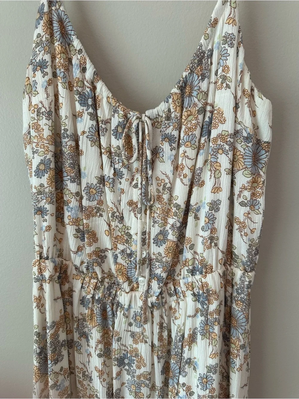 Floral Tie-Front Maxi Dress in Cream and Beige